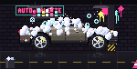 Pixel-art car covered in foam, with bubbles and water drops