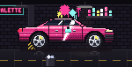 Pixel-art gloss band sweeping across the coated car